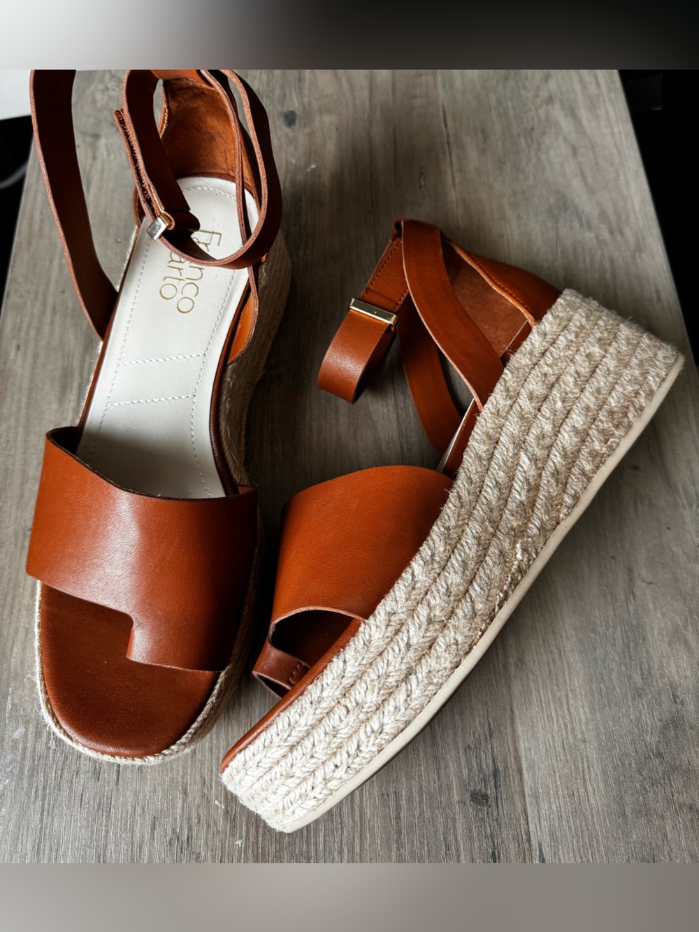 Franco Sarto Brown Leather Espadrille Platform Sandals